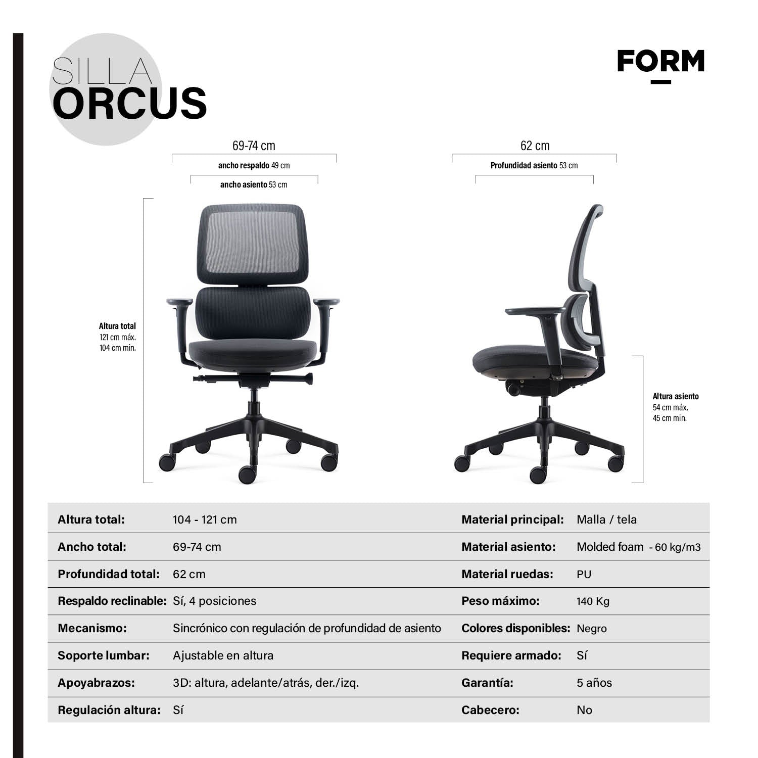 Silla Oficina Orcus Negro - Form Design