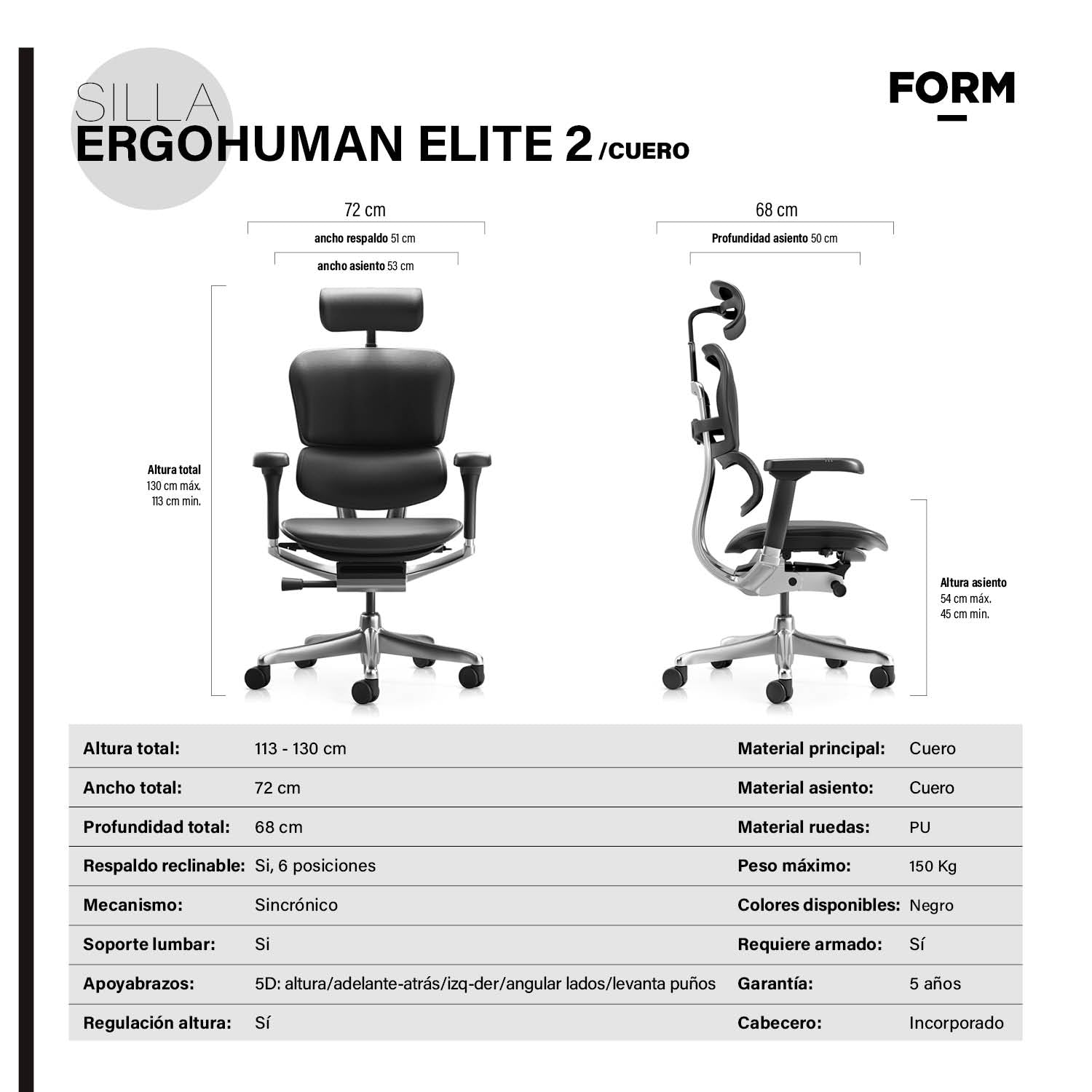 Silla Ergohuman Elite 2 Cuero Negro - Form Design