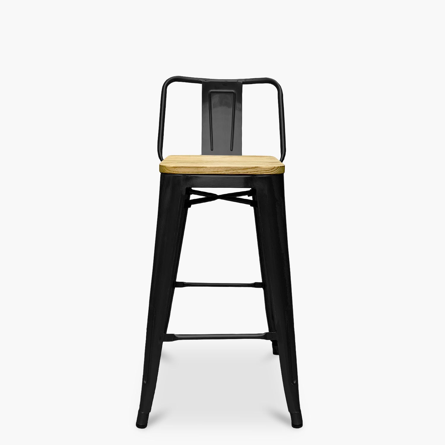 Taburete medio 66 Tolix madera c/ resp Negro - Form Design