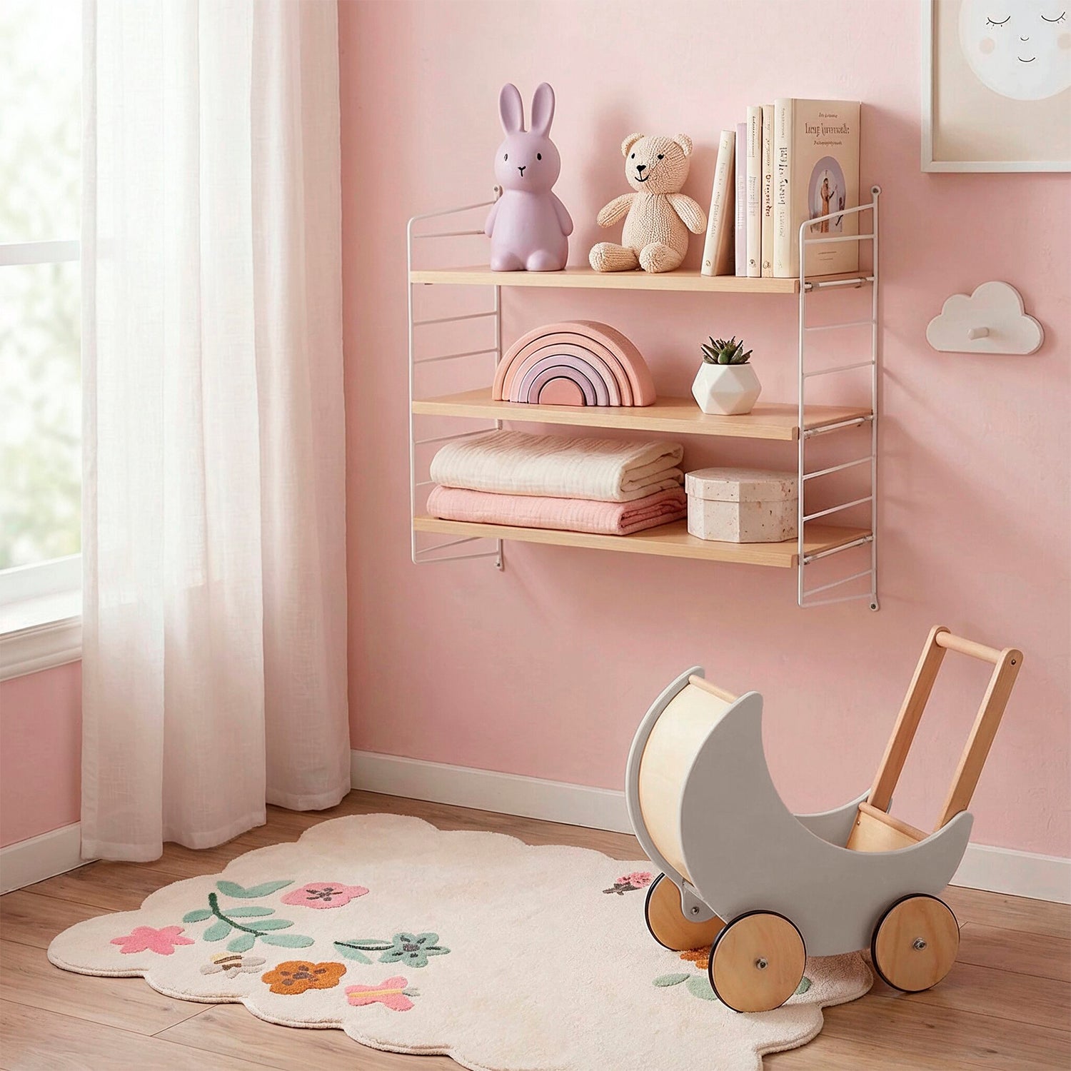 Coche para Muñecas Infantil de madera Samanta Gris claro