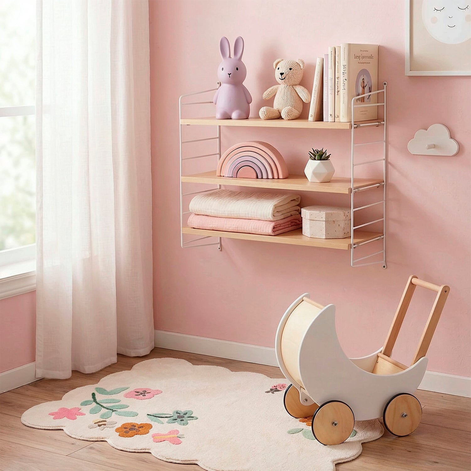Coche para Muñecas Infantil de madera Samanta Gris claro