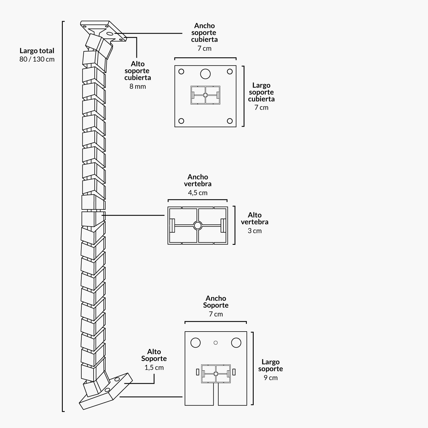 Pasacables Vertebra 130 Gris claro