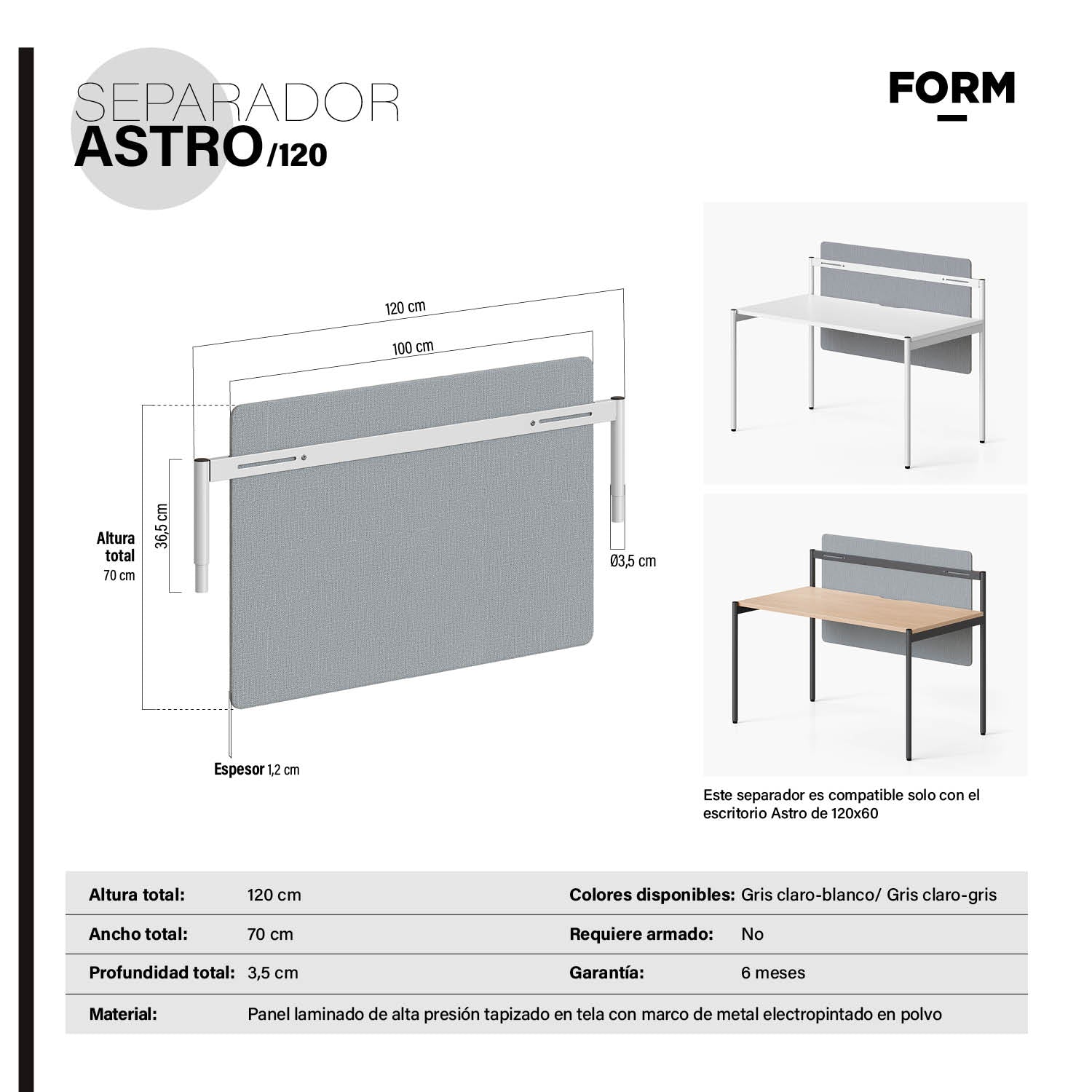 Separador Astro 120 Gris Claro/Gris