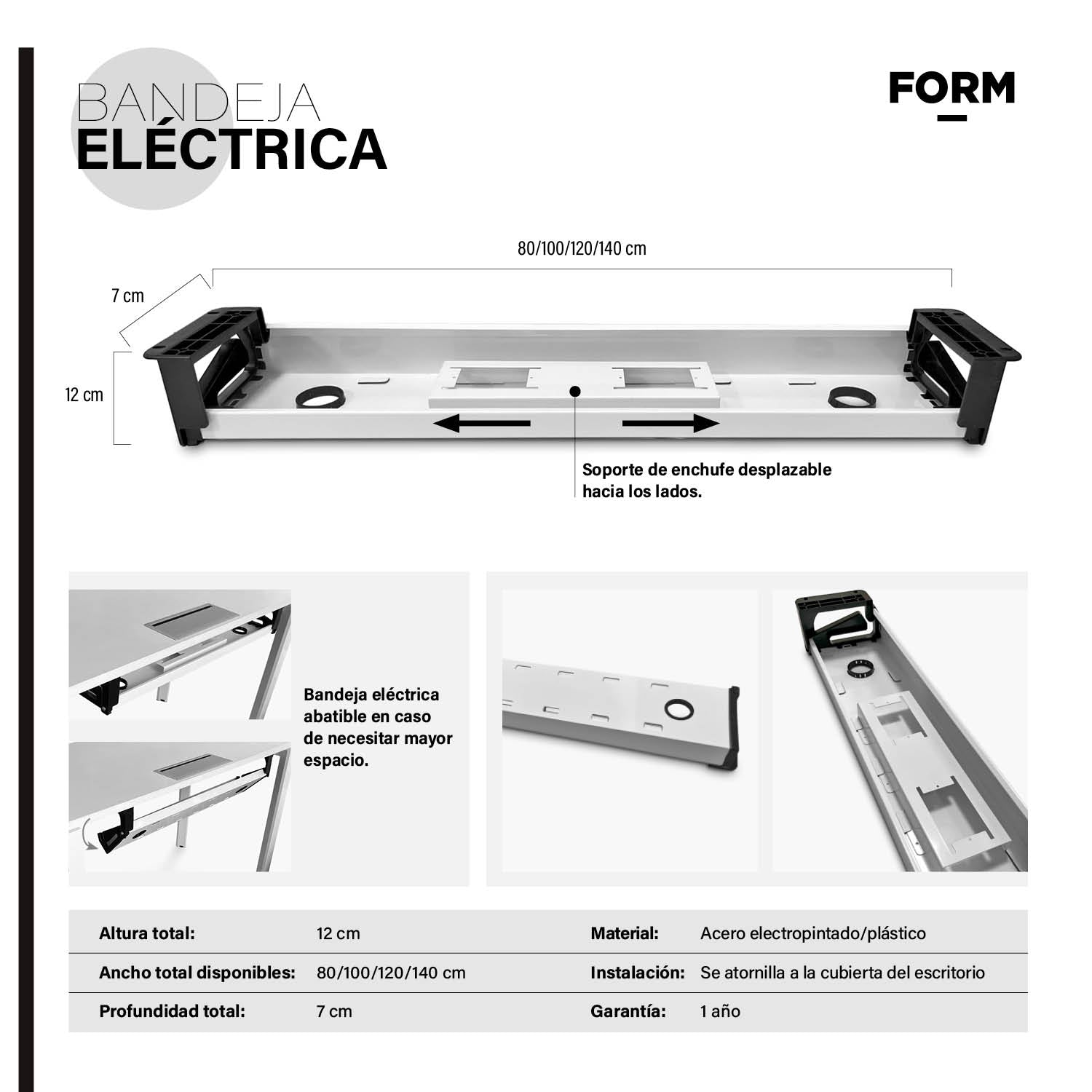 Bandeja Electrica 140 cm Blanco