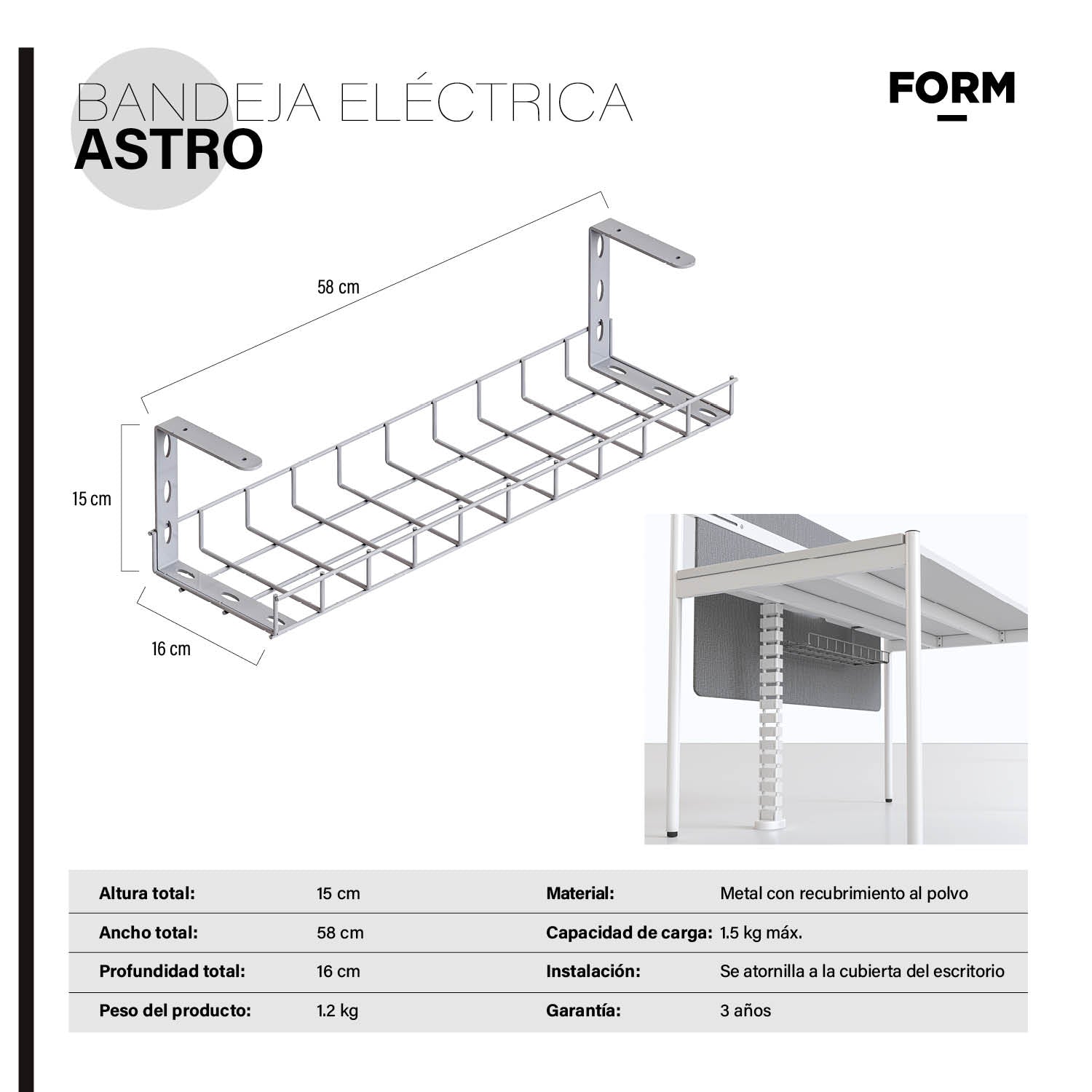 Bandeja Gestión Cables Astro Gris