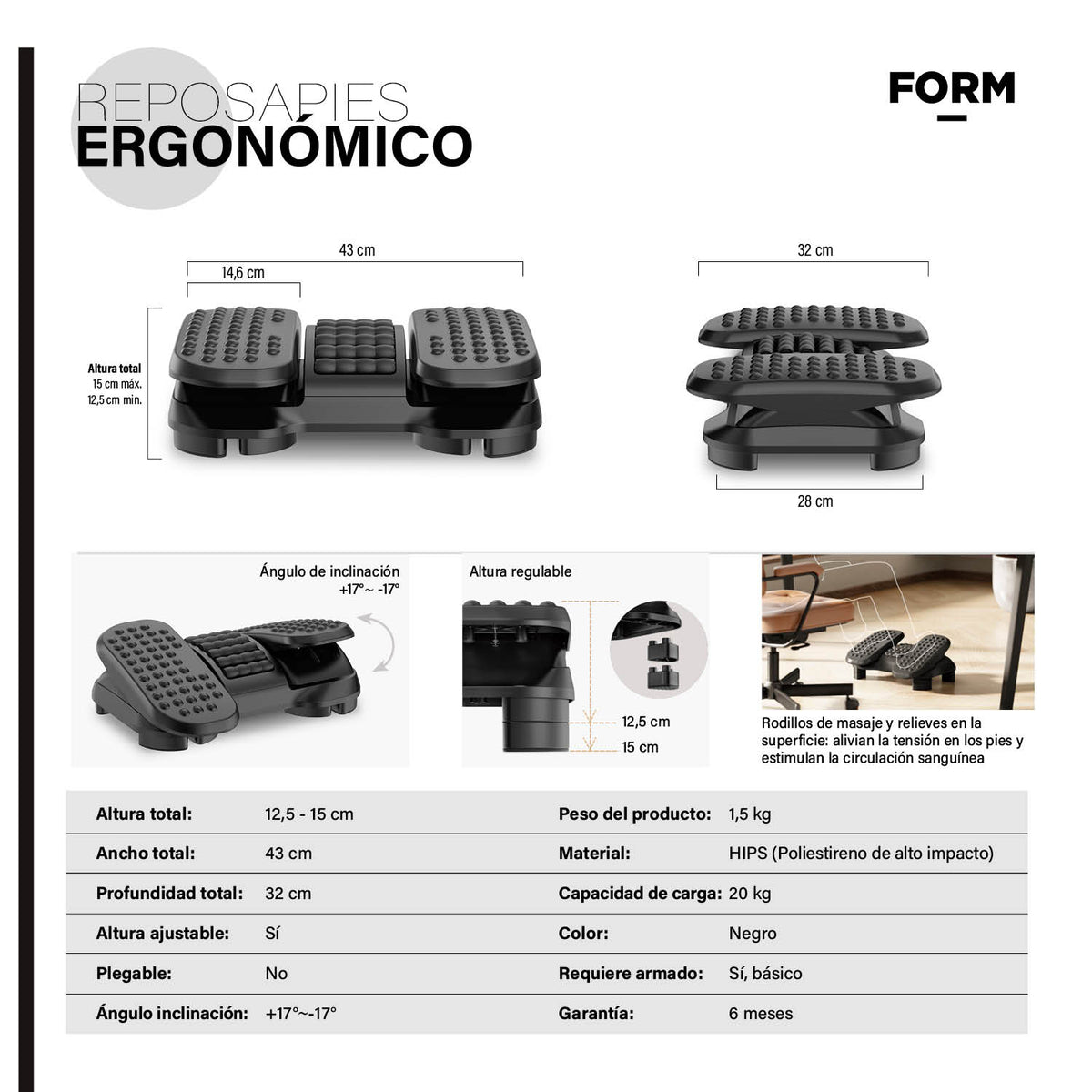 Reposapies Ergonómico Negro