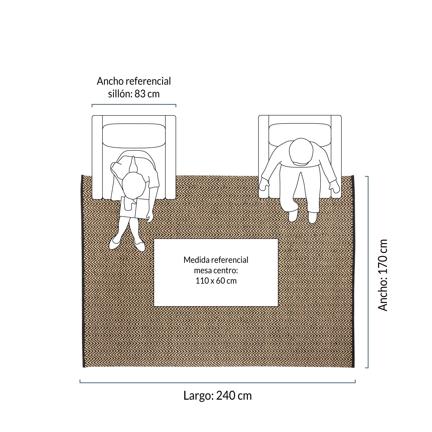 Alfombra Yute Chevron 170x240 Negro - Form Design