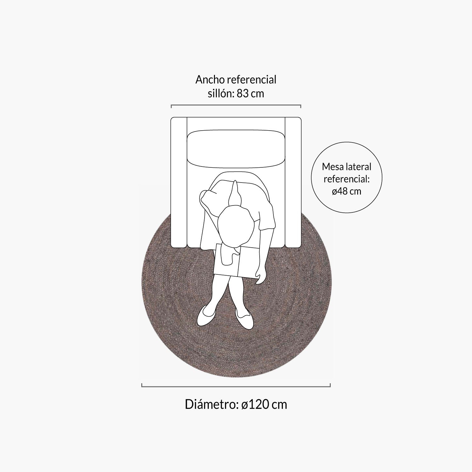 Alfombra Redonda Yute Gobi 120 Gris