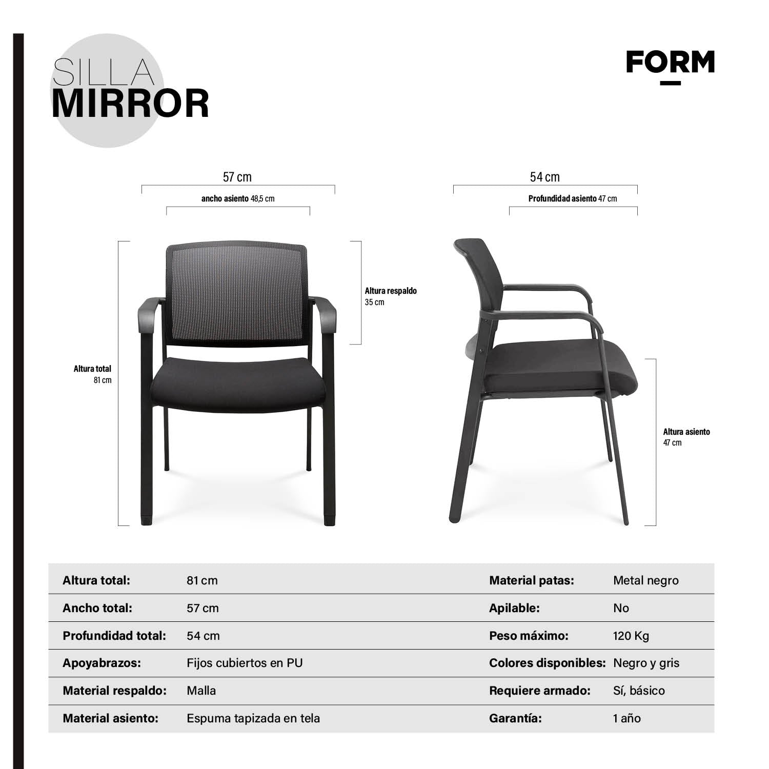 Silla Mirror Negro Base Negra