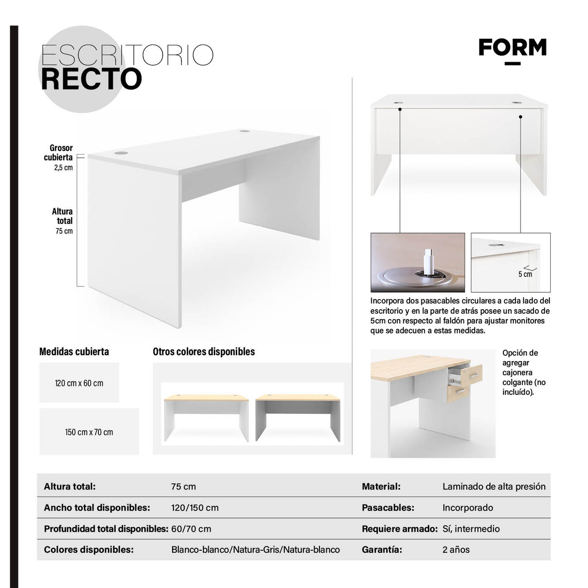 Escritorio Oficina Recto 120x60