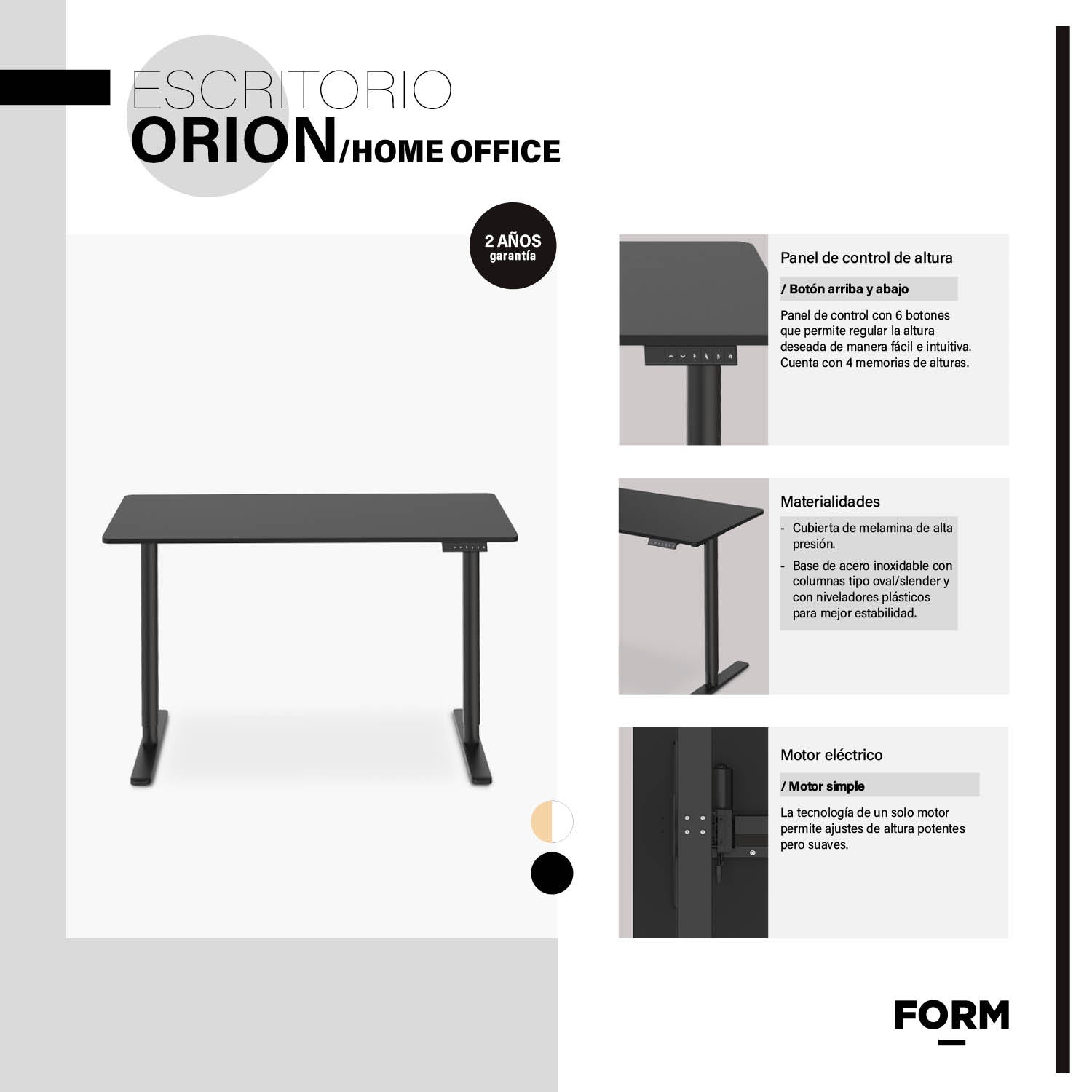 Escritorio Home Office Orion Eléctrico Negro