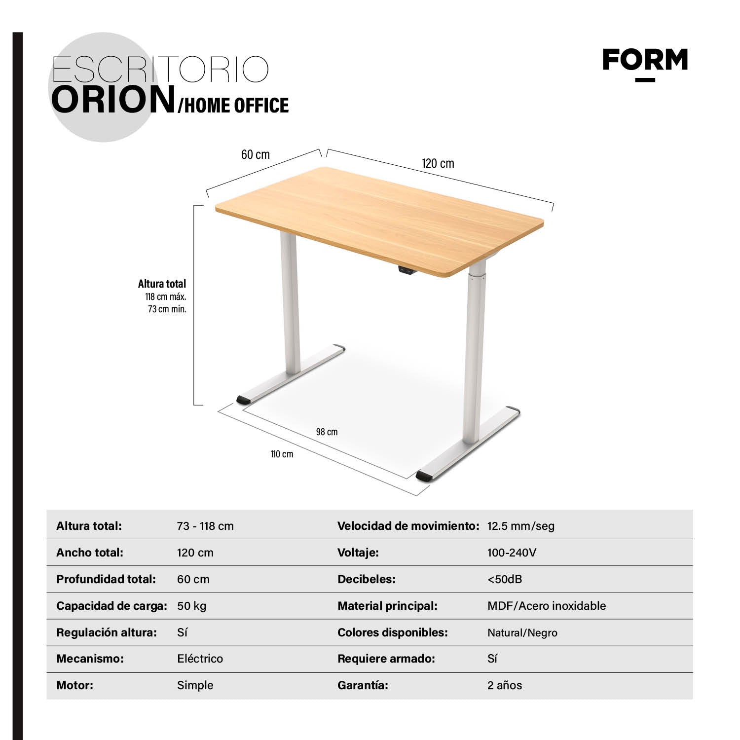 Escritorio Home Office Orion Eléctrico Natural