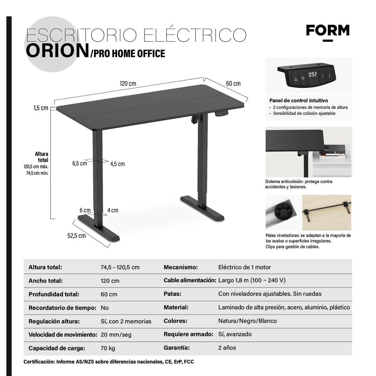 Escritorio Home Office Orión Eléctrico Pro Negro 120x60