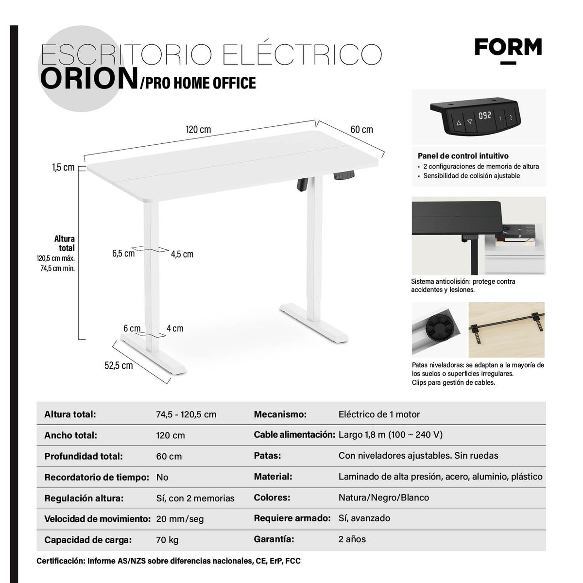 Escritorio Home Office Orión Eléctrico Pro Blanco 120x60
