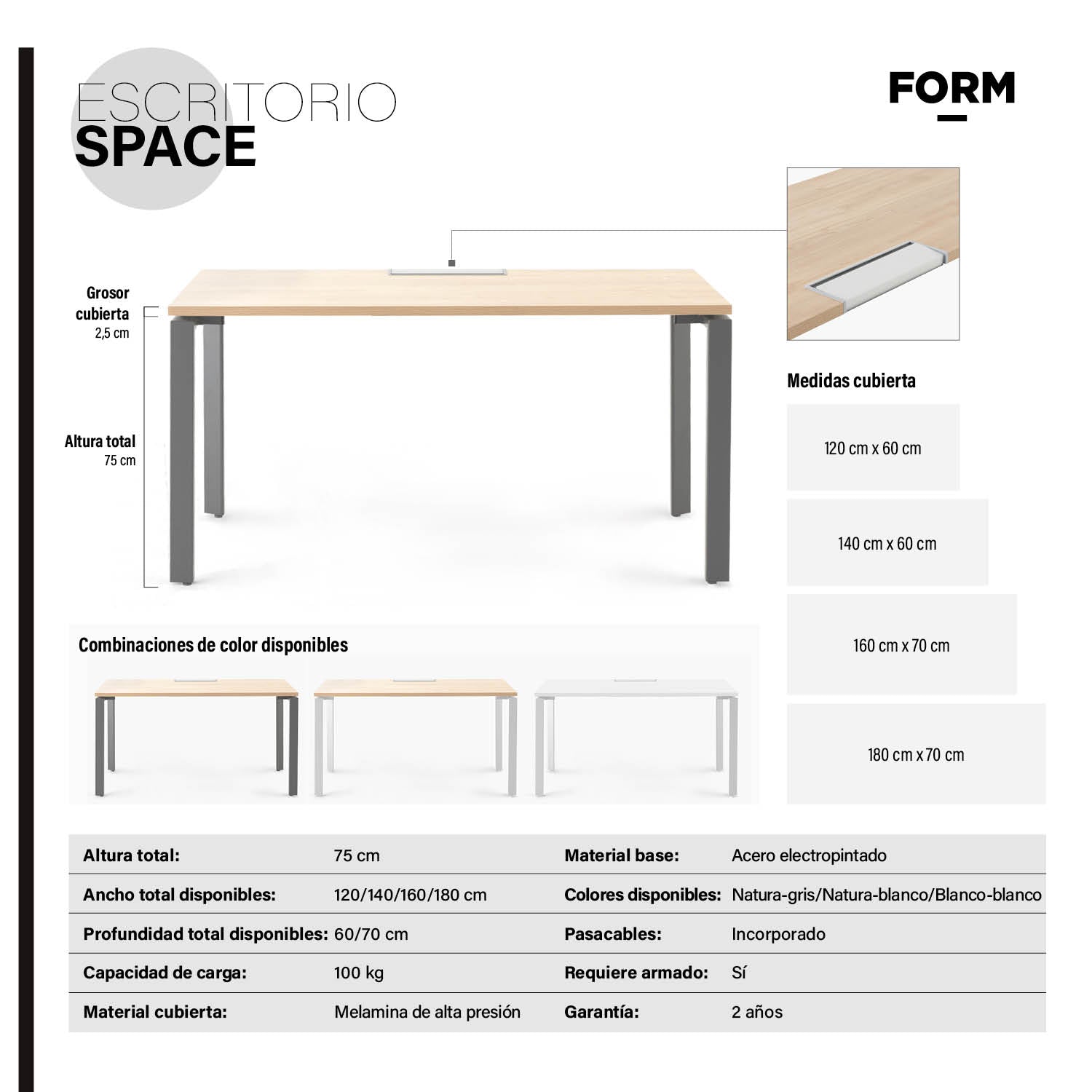 Escritorio Space 140x60 Blanco - Form Design