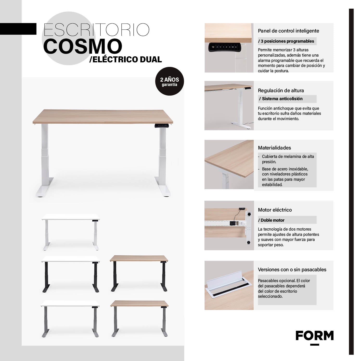 Escritorio Cosmo Eléctrico Dual 180x70