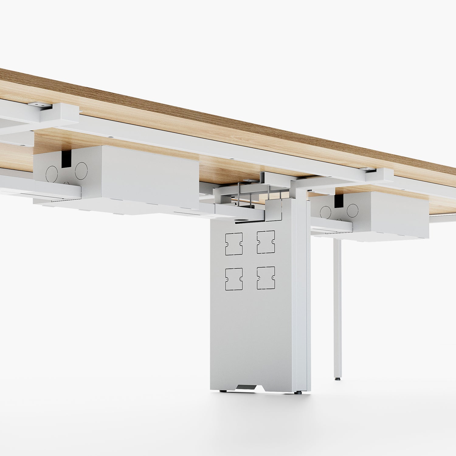 Escritorio Space con pasacables 140 Bench Natura/Blanco 4 pers