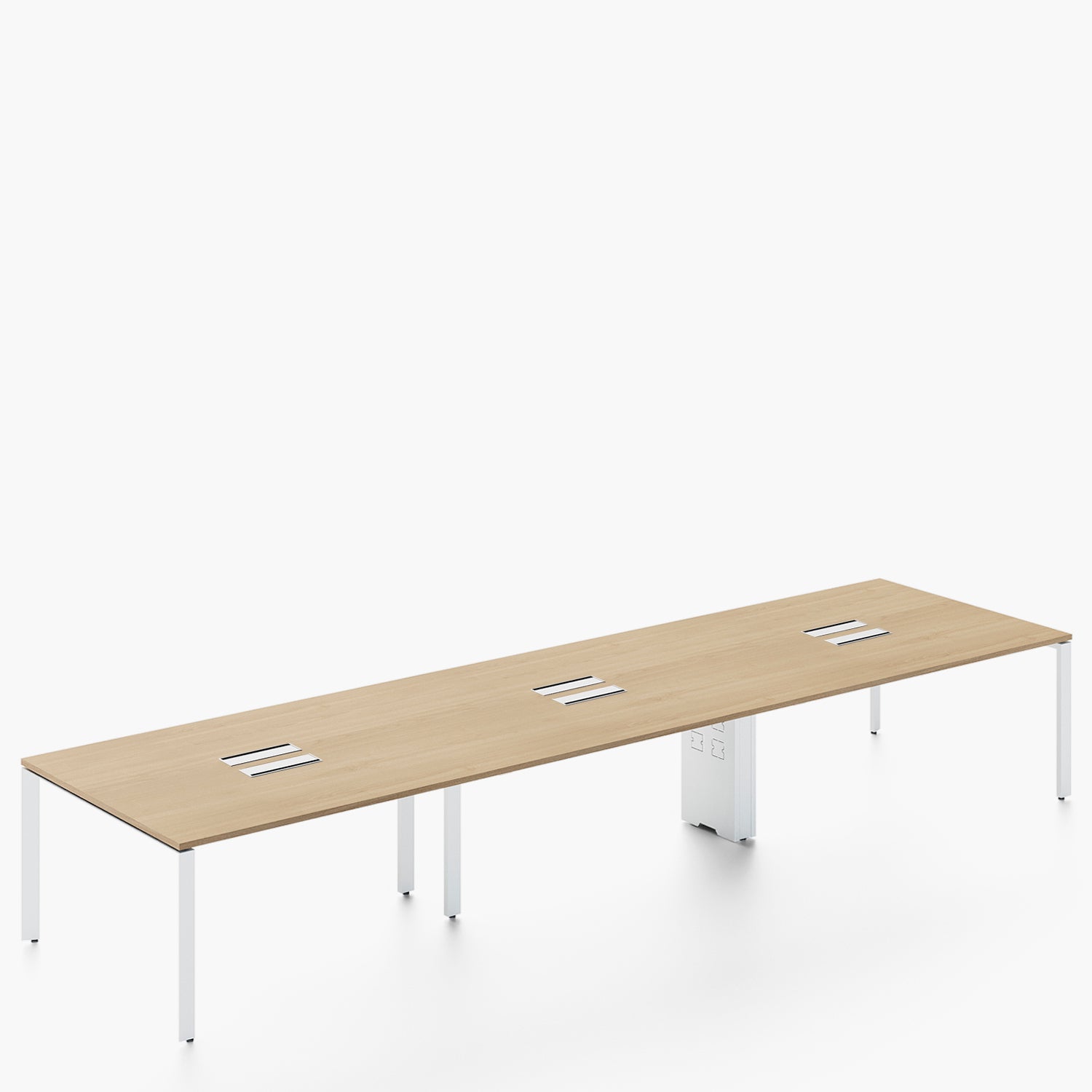 Escritorio Space con pasacables 140 Bench Natura/Blanco 6 pers
