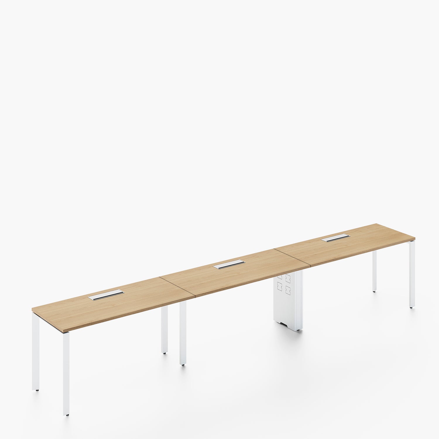 Escritorio Space con pasacables 120 Bench Lineal Natura/Blanco 3 pers