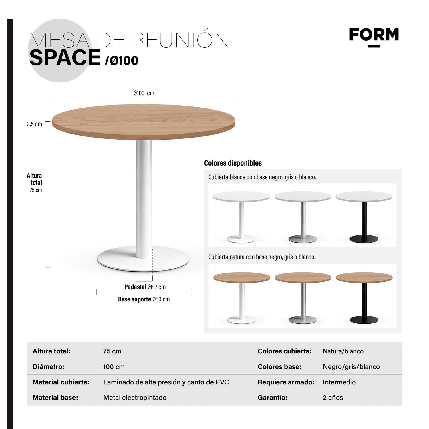 Mesa de Reunión Space 100 Blanco/Gris