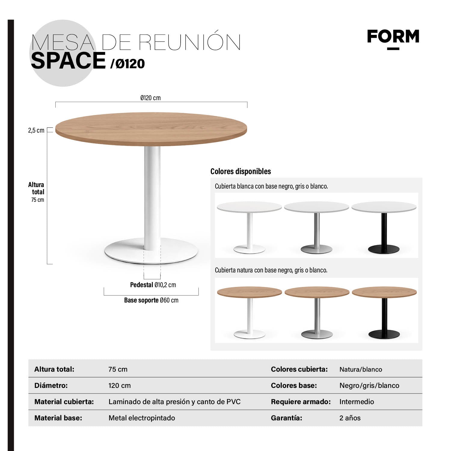 Mesa de Reunión Space 120 Blanco/Negro