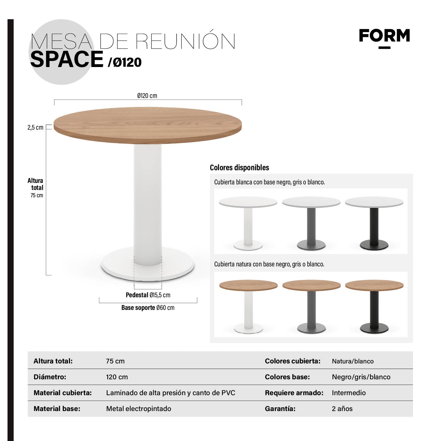 Mesa de Reunión Space 120 Blanco/Blanco - Form Design