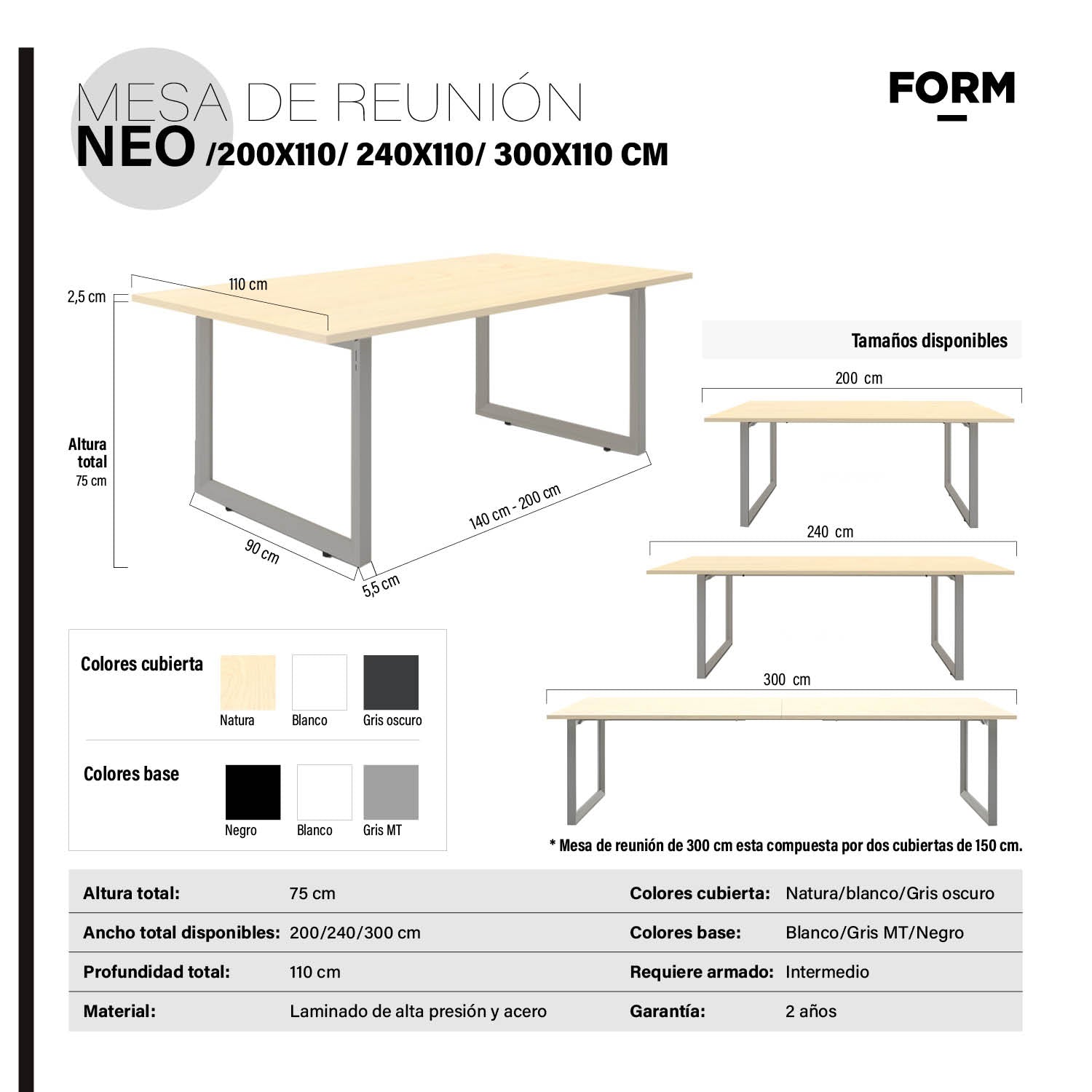 Mesa de Reunión Neo 300x110