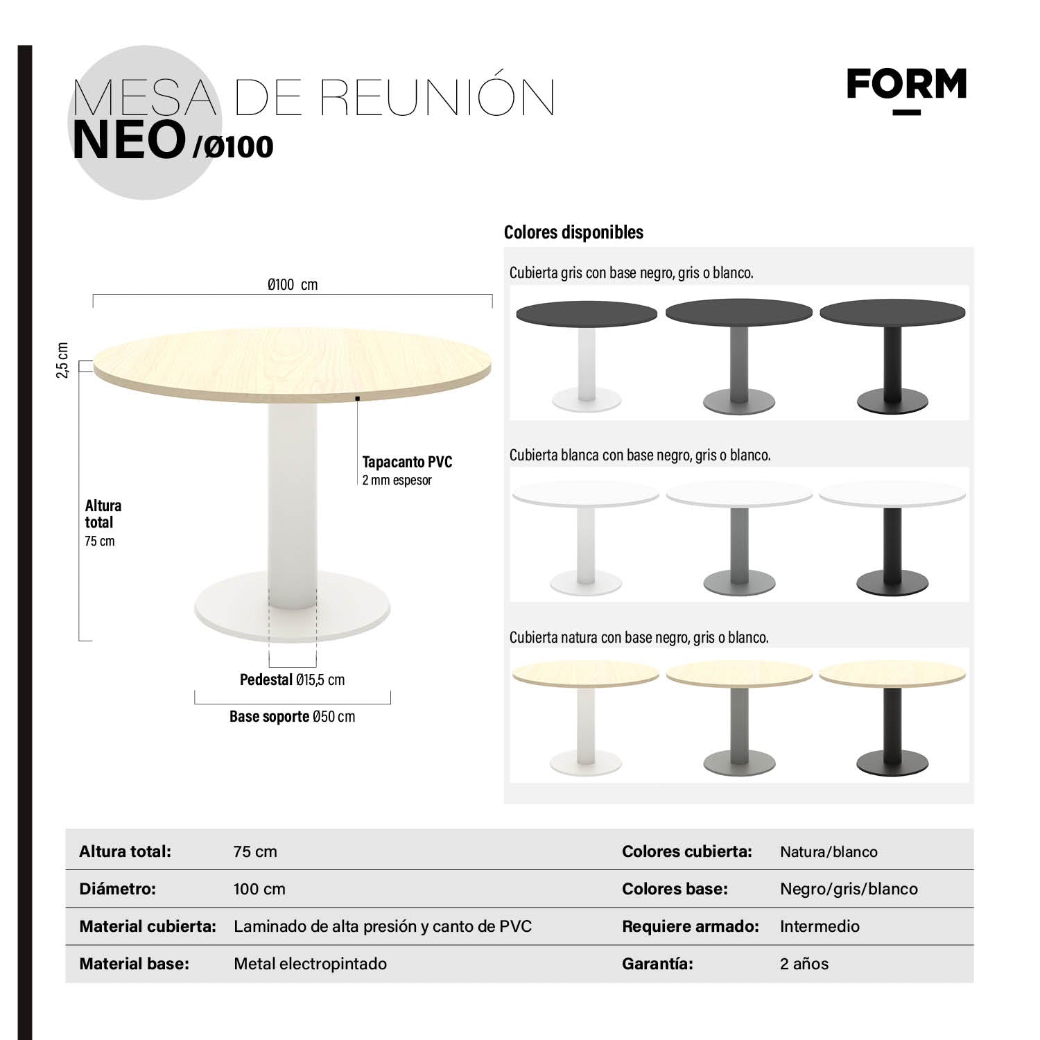 Mesa Oficina Neo 100D Gris Oscuro