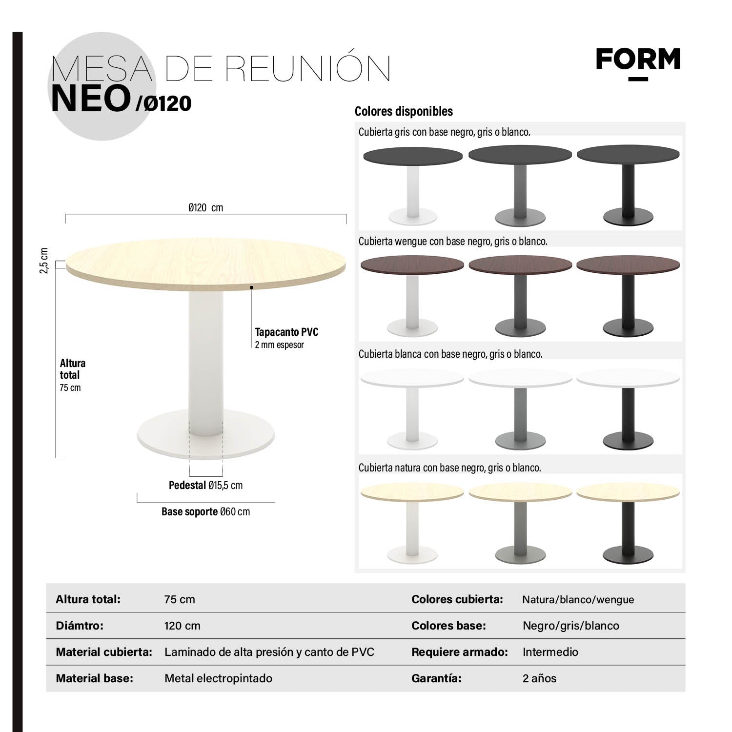 Mesa de Reunión Neo 120 Natura - Form Design