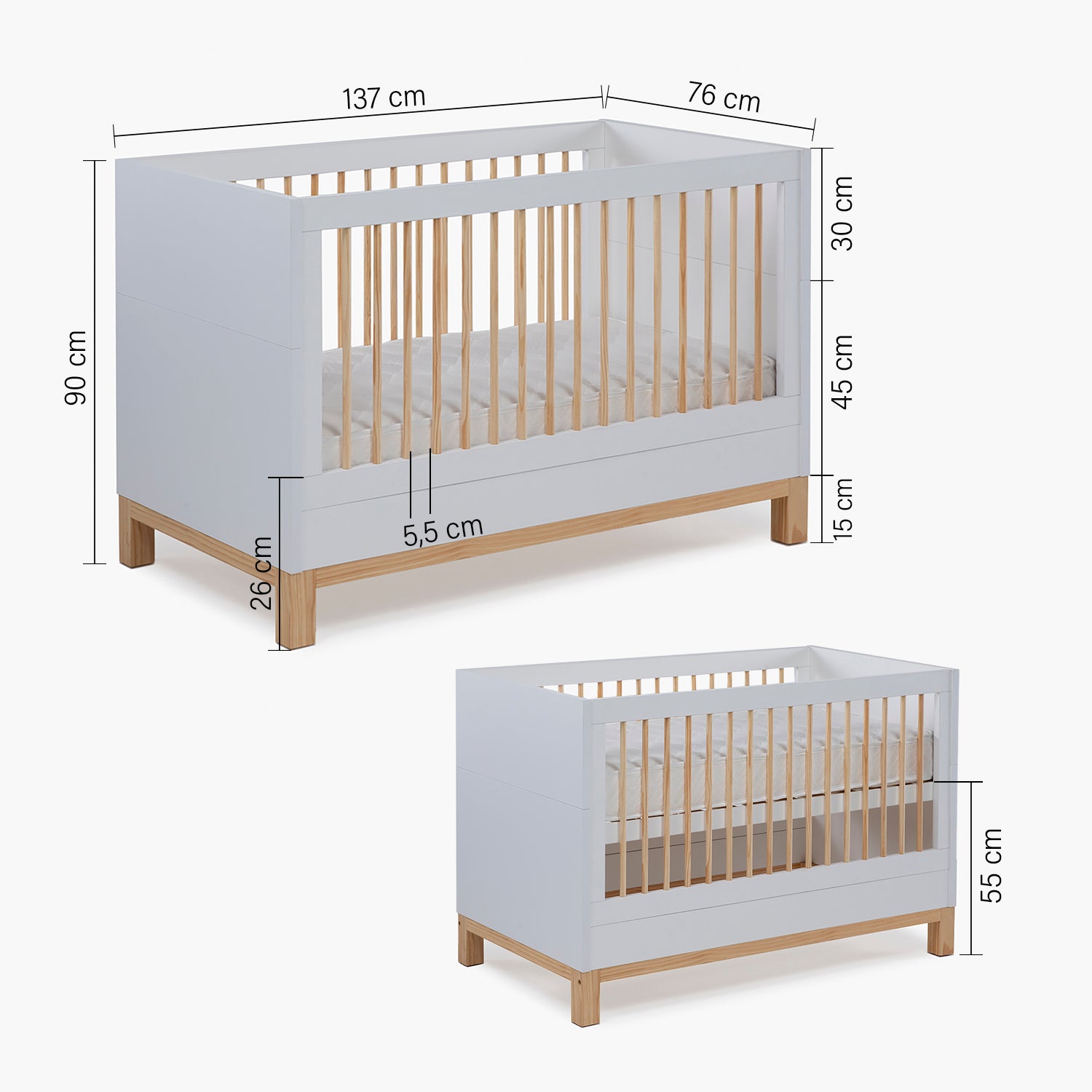 Cuna 3 en 1 Elena Natura/Blanco