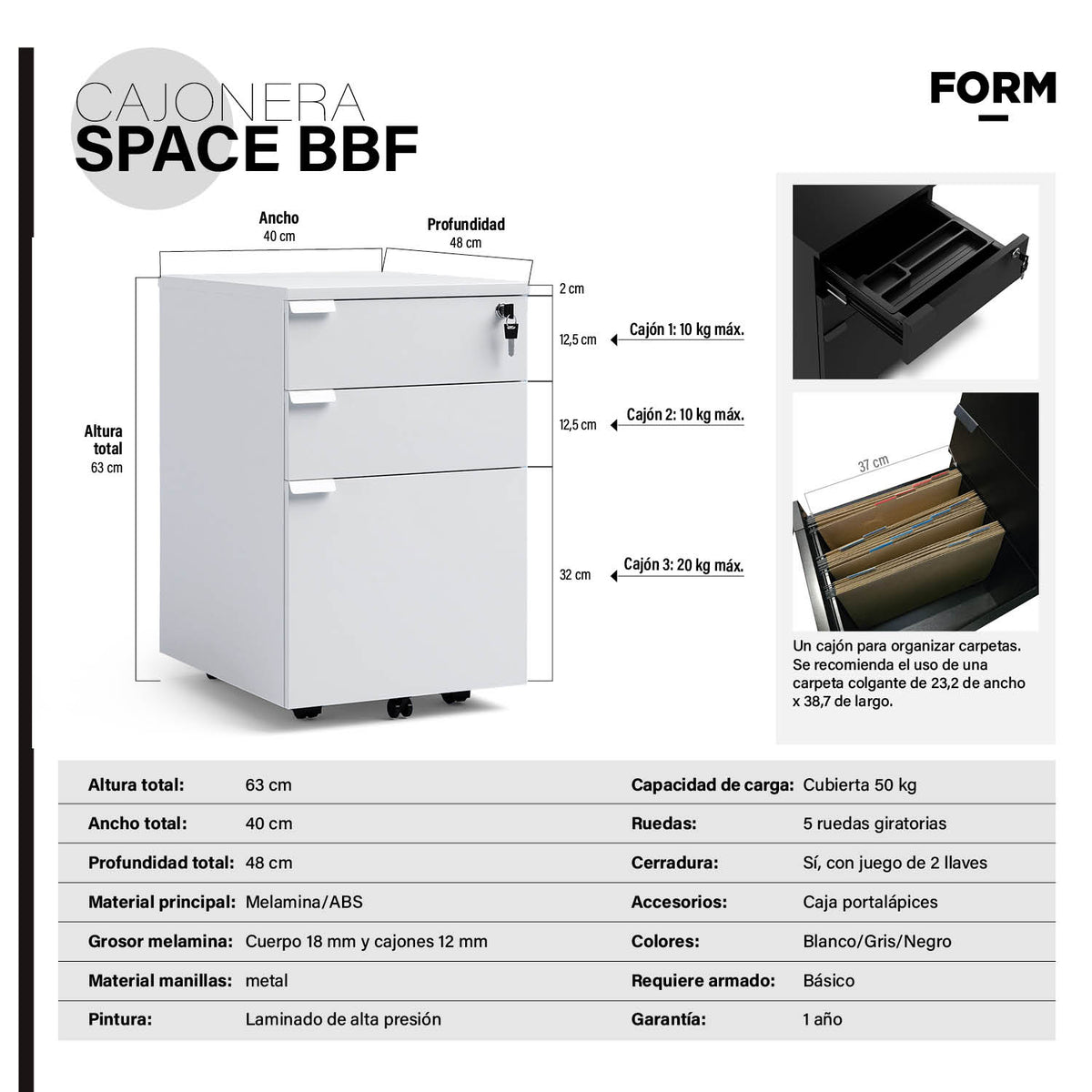 Cajonera Melamina Space BBF Blanco