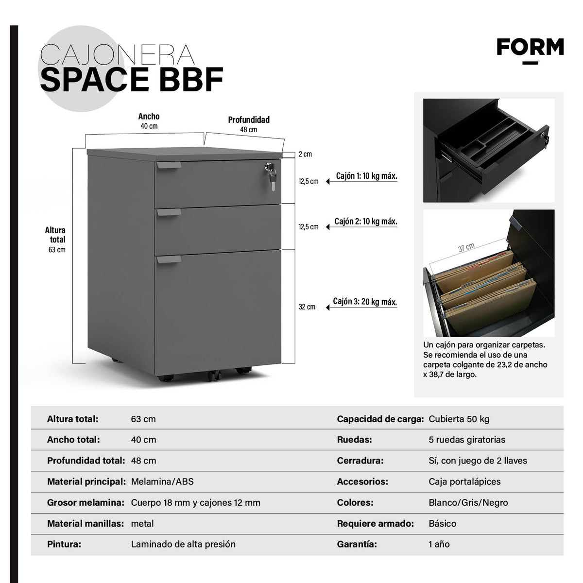 Cajonera Melamina Space BBF Gris