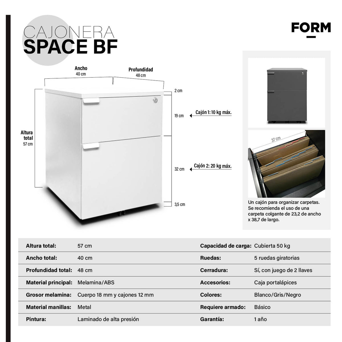Cajonera Melamina Space BF Blanco