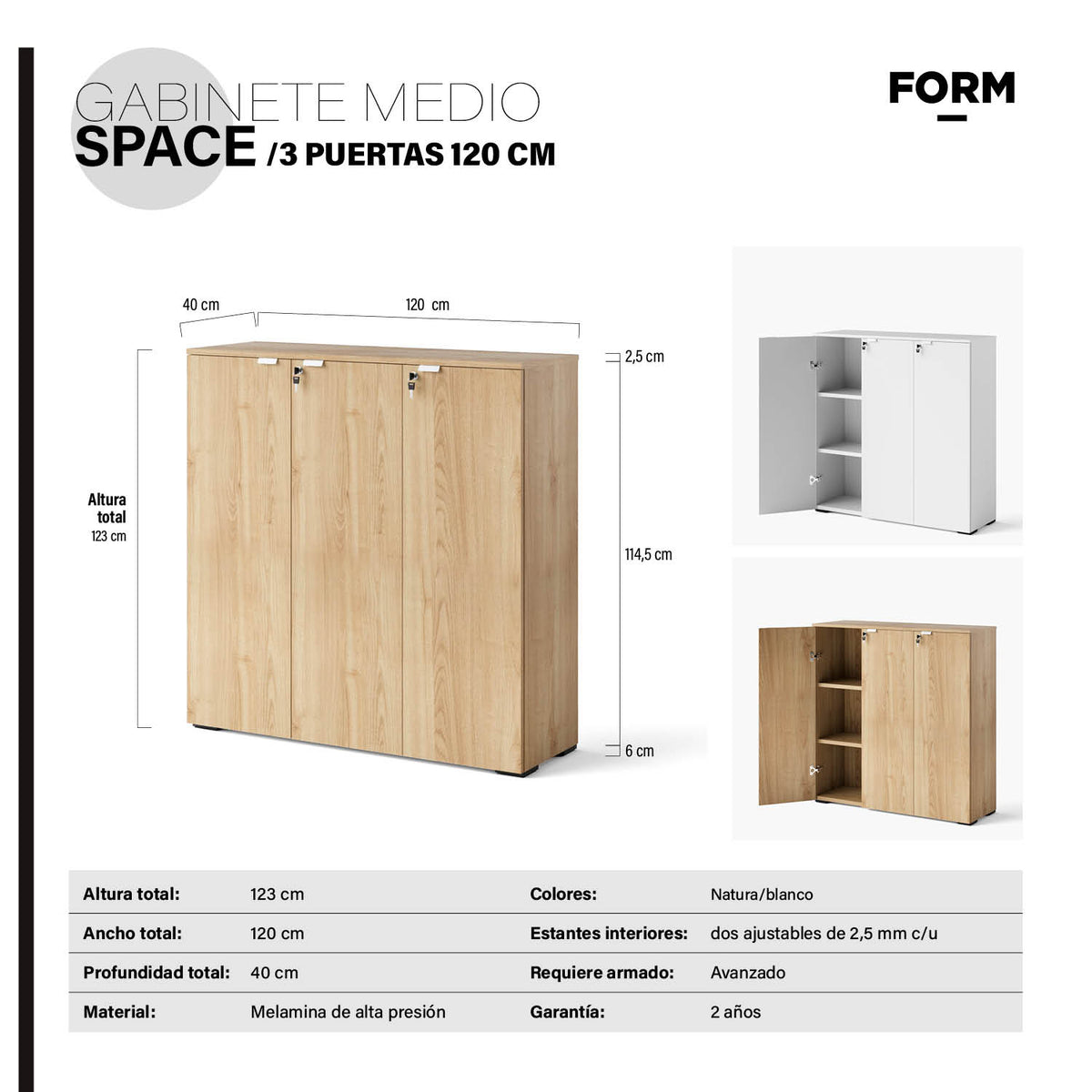 Gabinete Oficina Medio Space 3 puertas 120 Natura