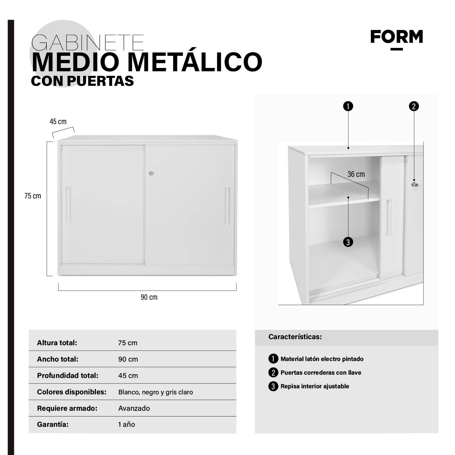 Gabinete Oficina Medio Metálico Con puertas Blanco