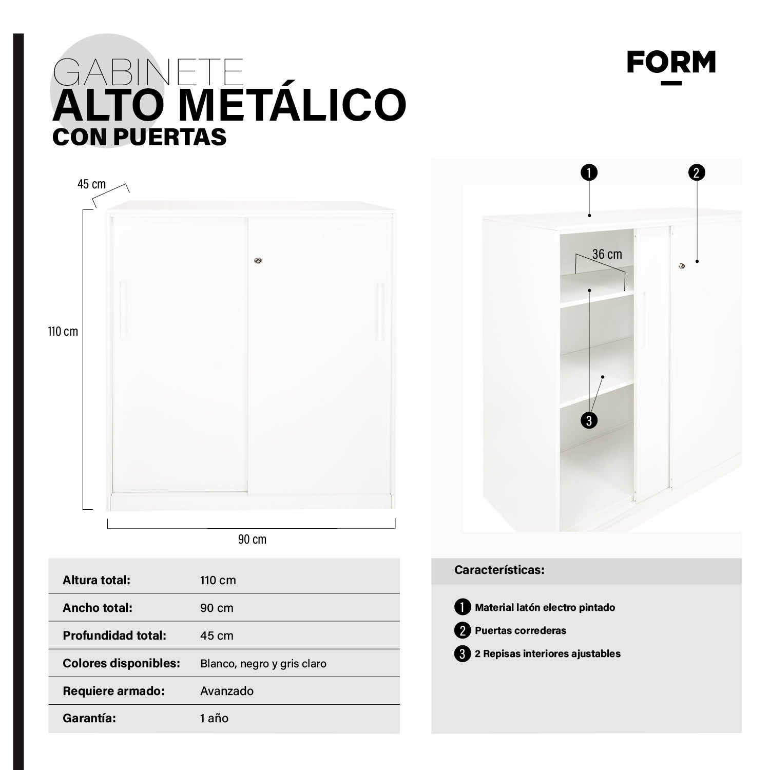 Gabinete Oficina Alto Metálico Con puertas Blanco