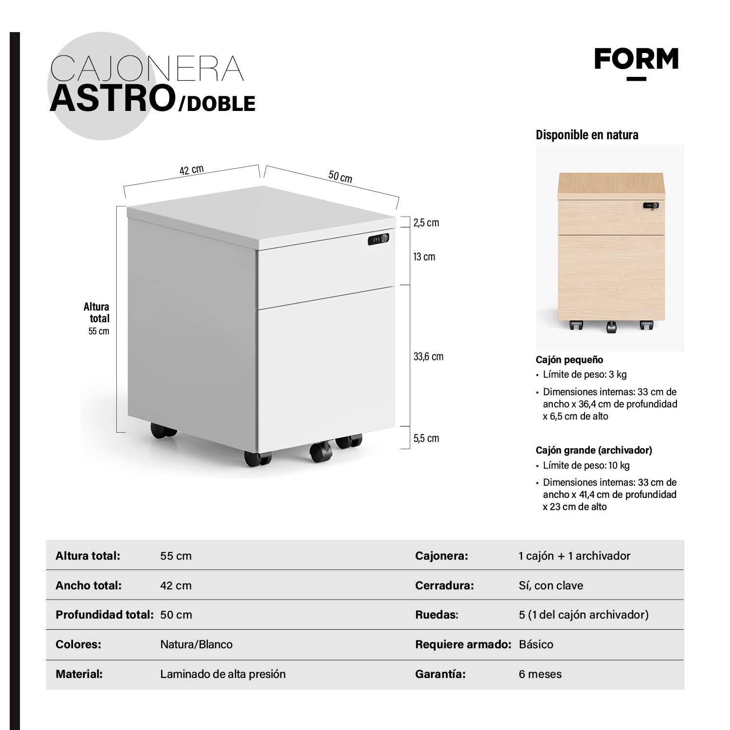 Cajonera Astro Doble Blanco