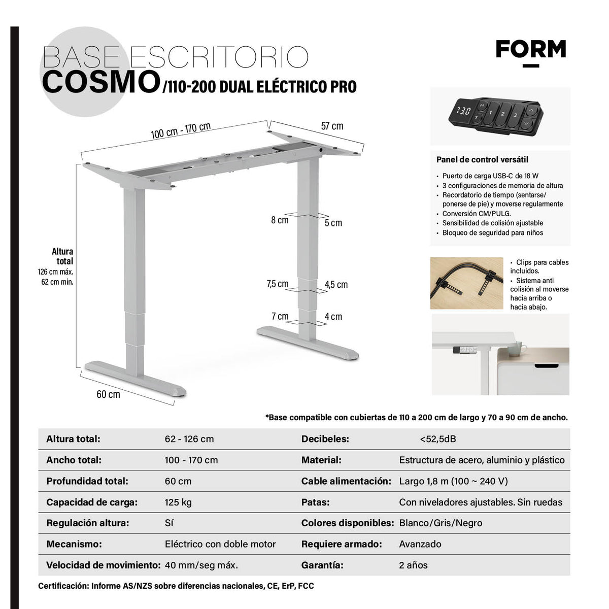 Base Acero Cosmo 110-200 Dual Eléctrico Pro Gris