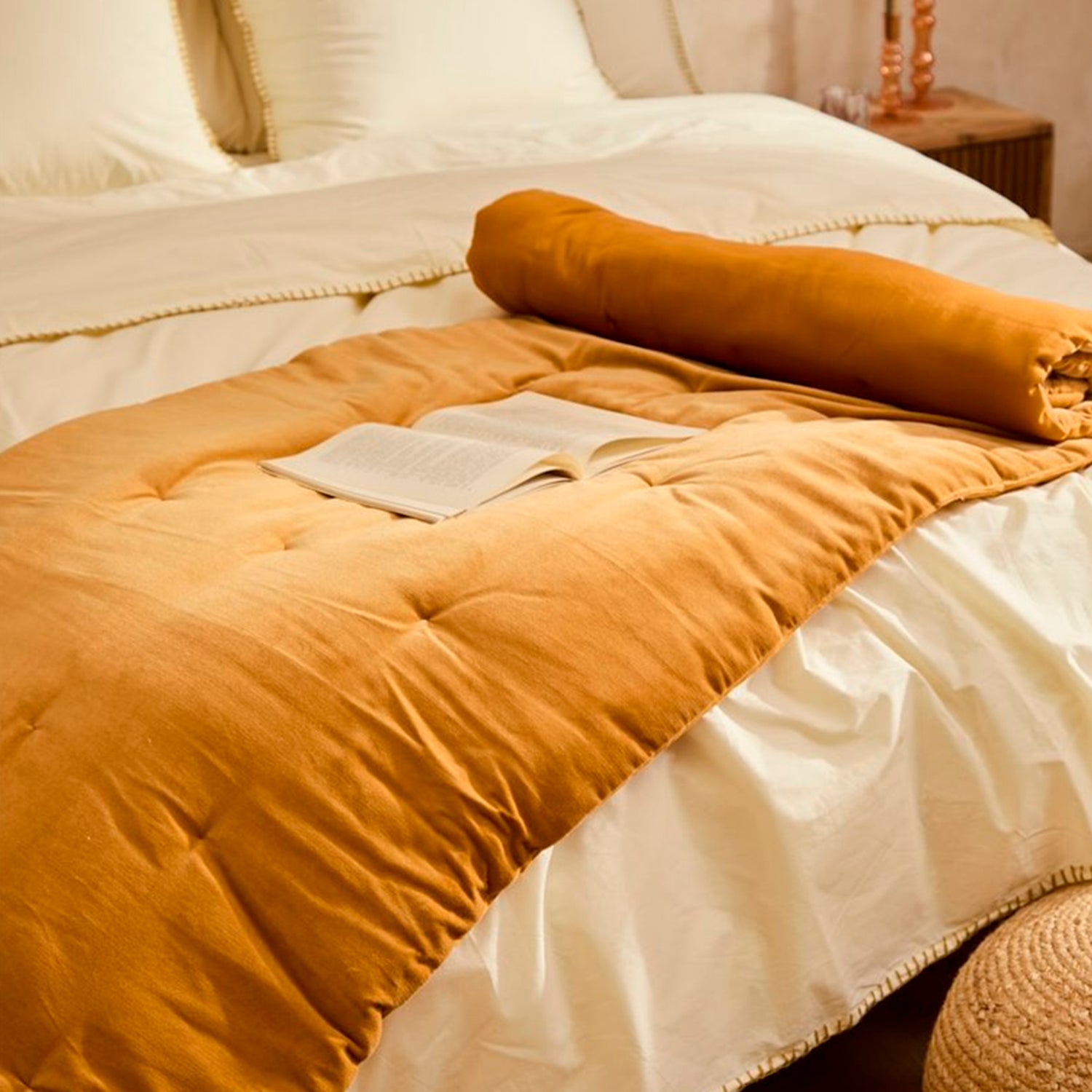 Piecera Velur Mostaza 220x70