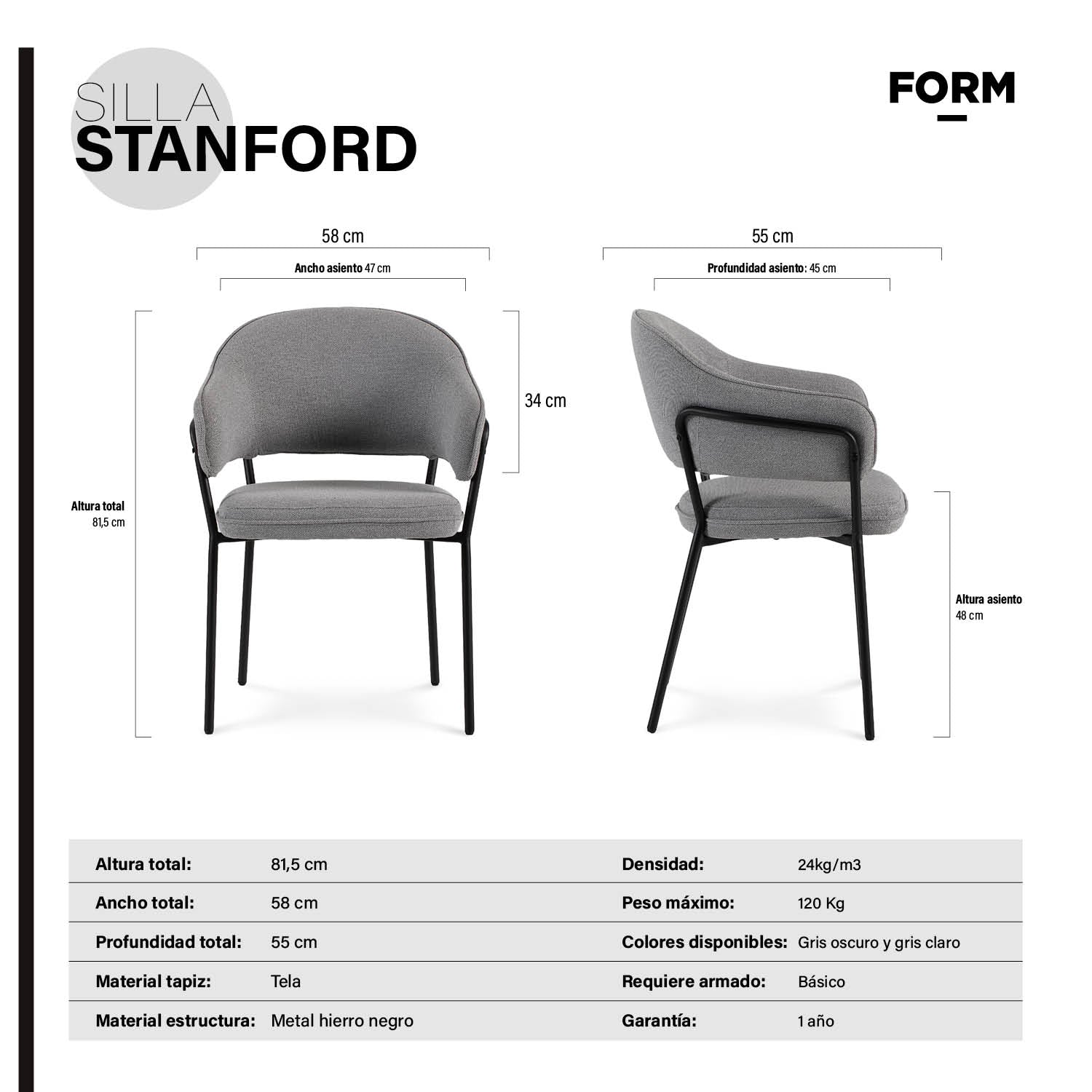 Silla Home Office Stanford Gris Oscuro - Form Design