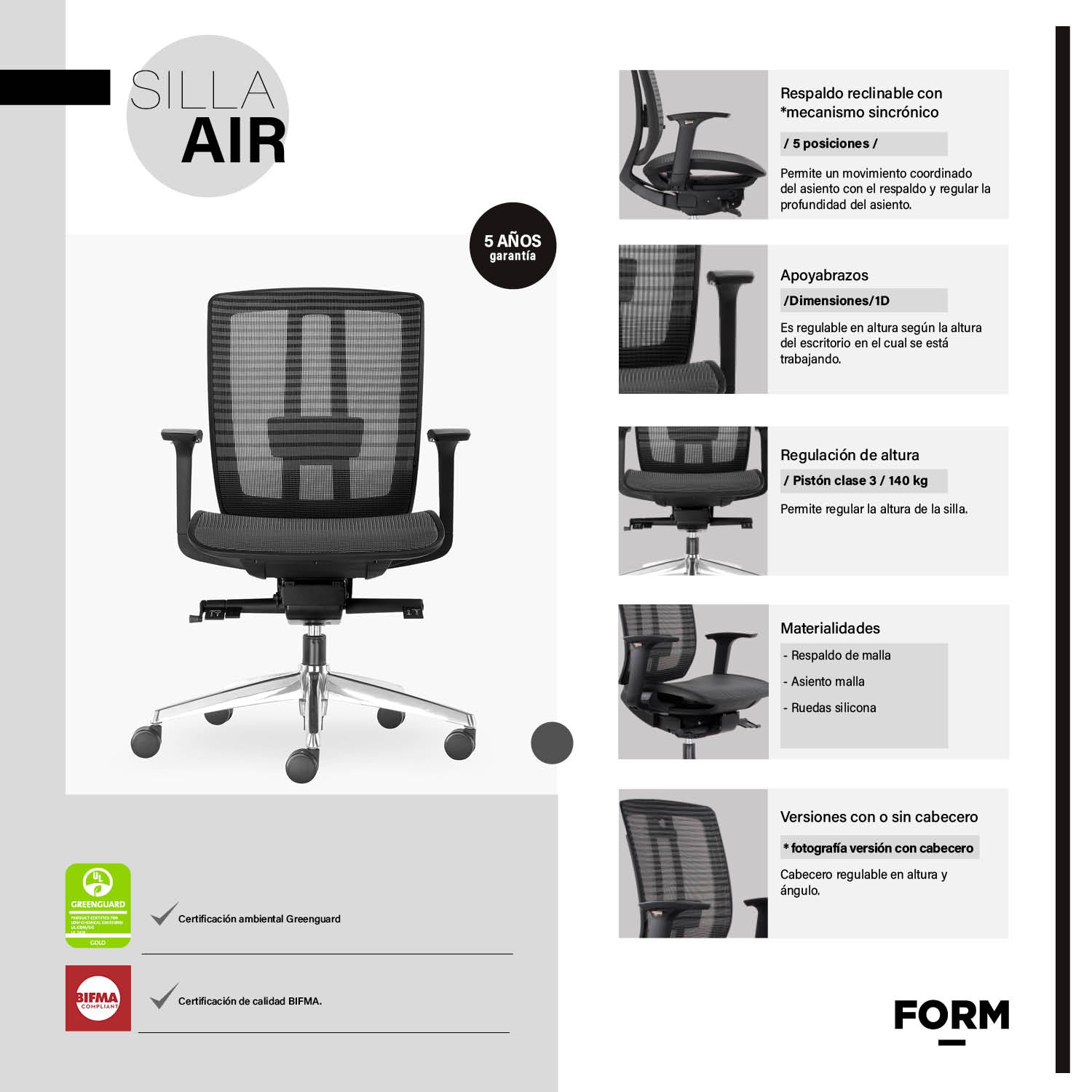 Silla Oficina Air Gris Oscuro