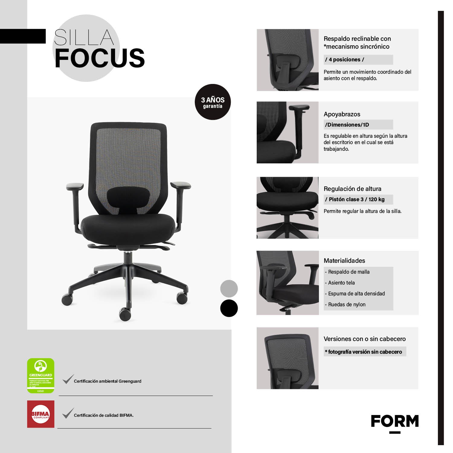 Silla Oficina Focus Negro
