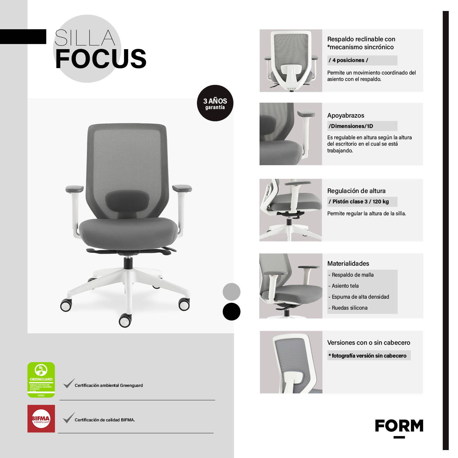 Silla Oficina Focus Gris