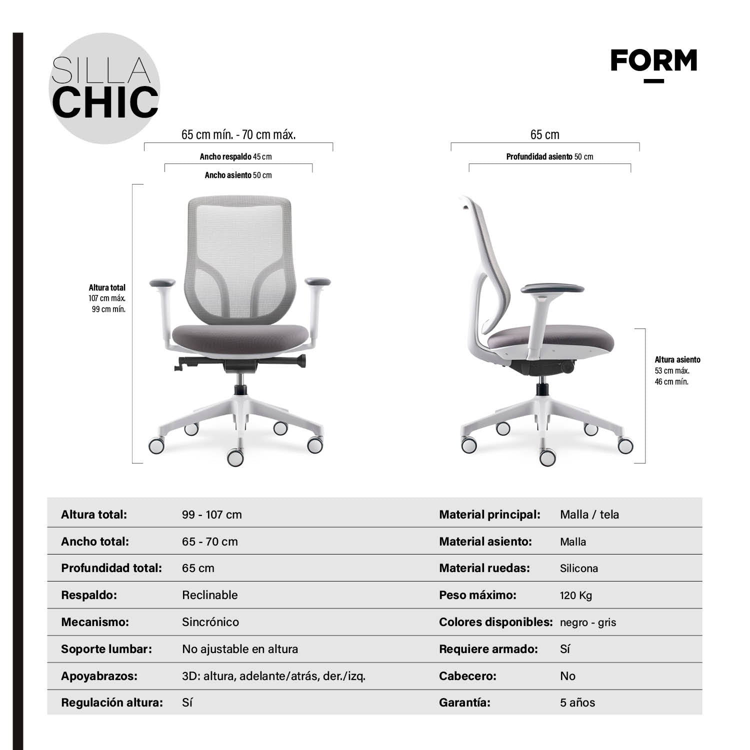 Silla oficina Chic Gris Claro