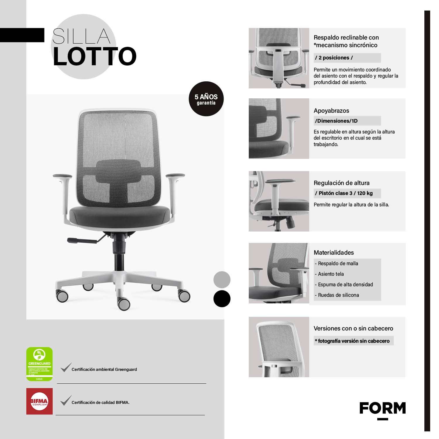 Silla Oficina Lotto Gris Claro
