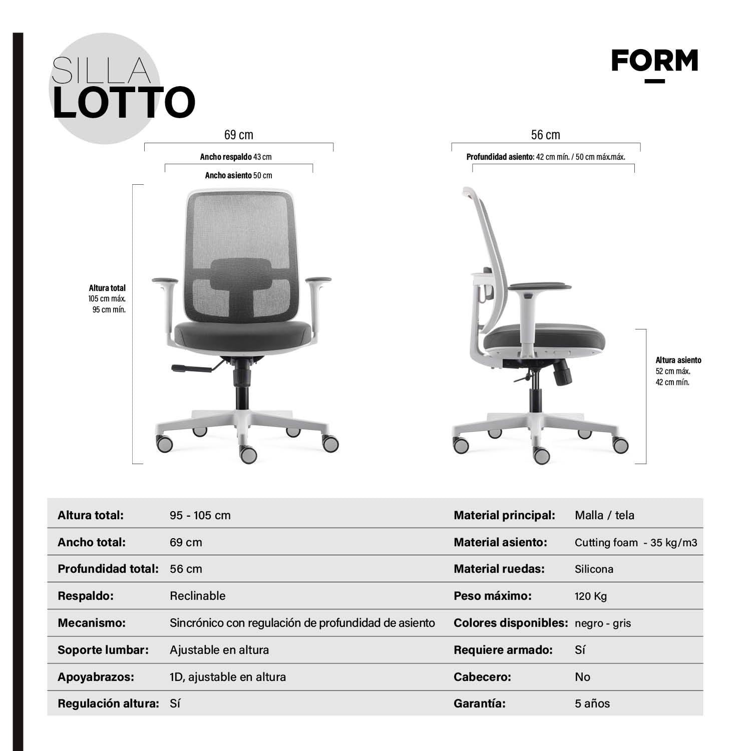Silla Oficina Lotto Gris Claro