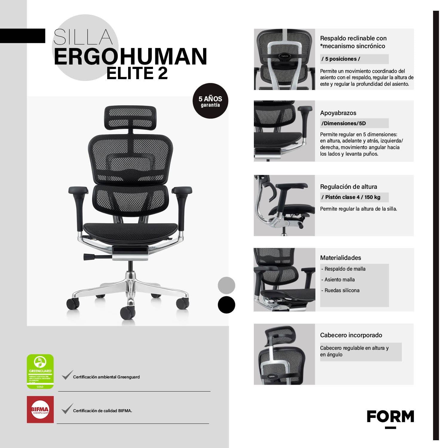Silla Ergohuman Elite 2 Negro c/cabecero