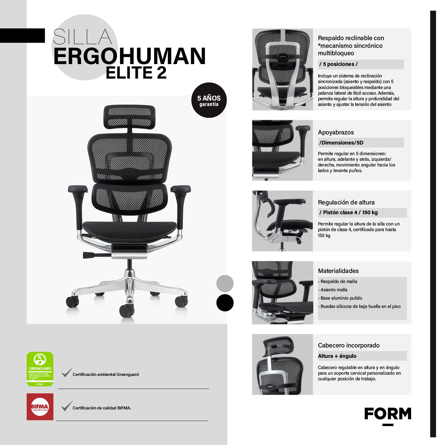Silla Ergohuman Elite 2 Negro c/cabecero
