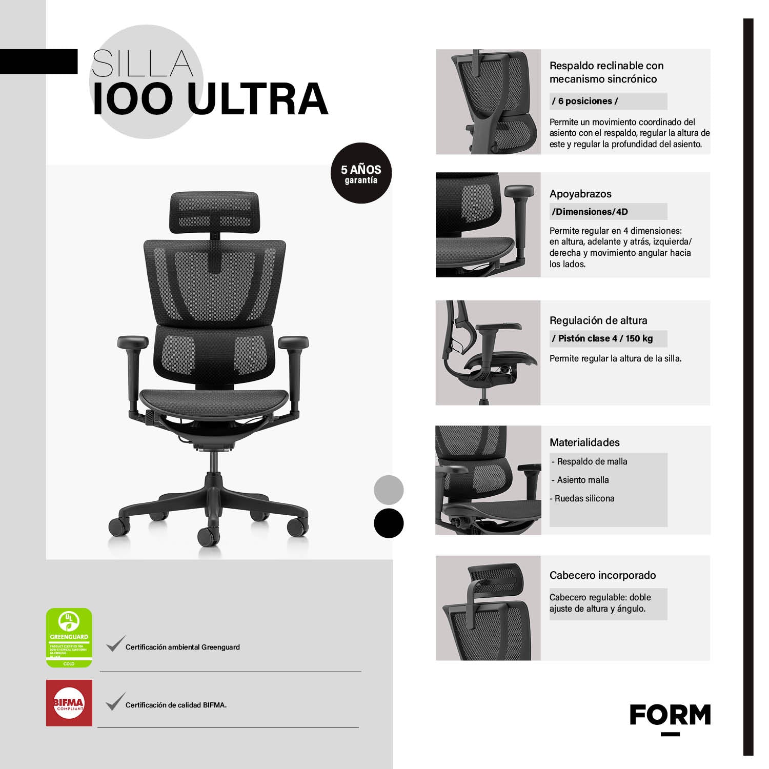 Silla IOO Ultra Negro c/cabecero