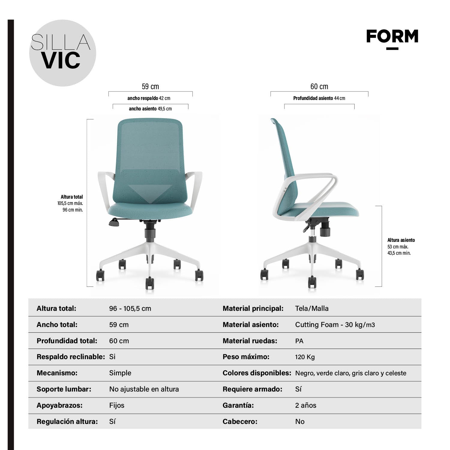 Silla Ejecutiva Oficina Vic Celeste - Form Design